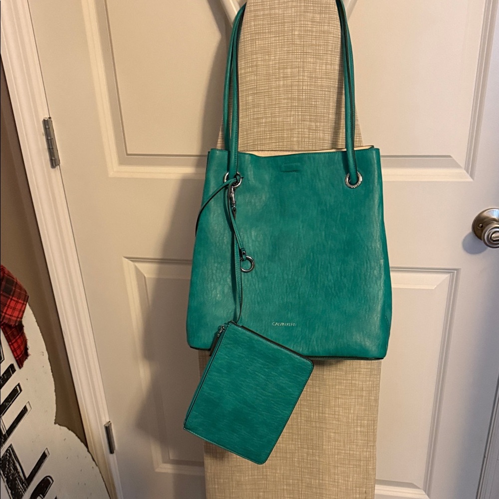 Calvin Klein Teal Green Tote with Matching Wristlet